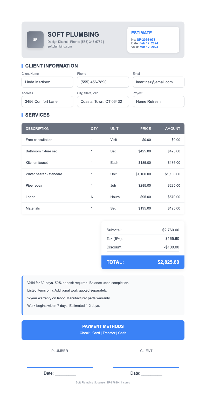 Soft Industrial plumbing estimate template
